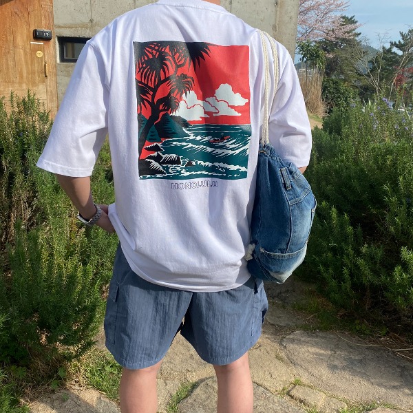 HQ 썸머 백프린팅 서핑 티셔츠